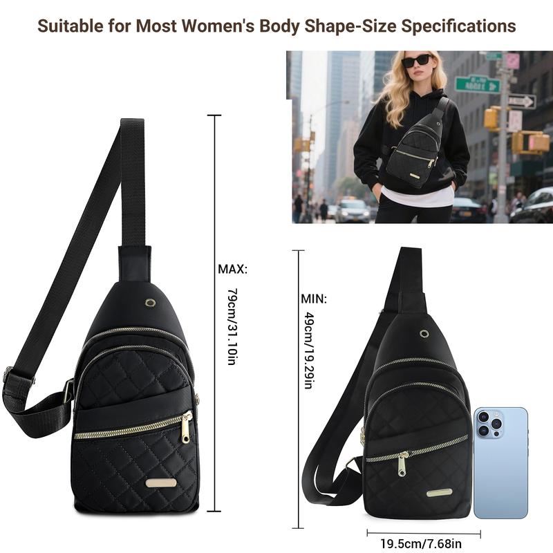 Quilted Crossbody Sling Bag - Waterproof Large Capacity Chest Pack with Adjustable Strap